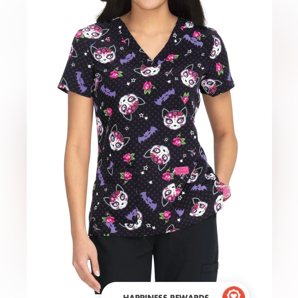 Betsey Johnson scrub top spooky cats XL